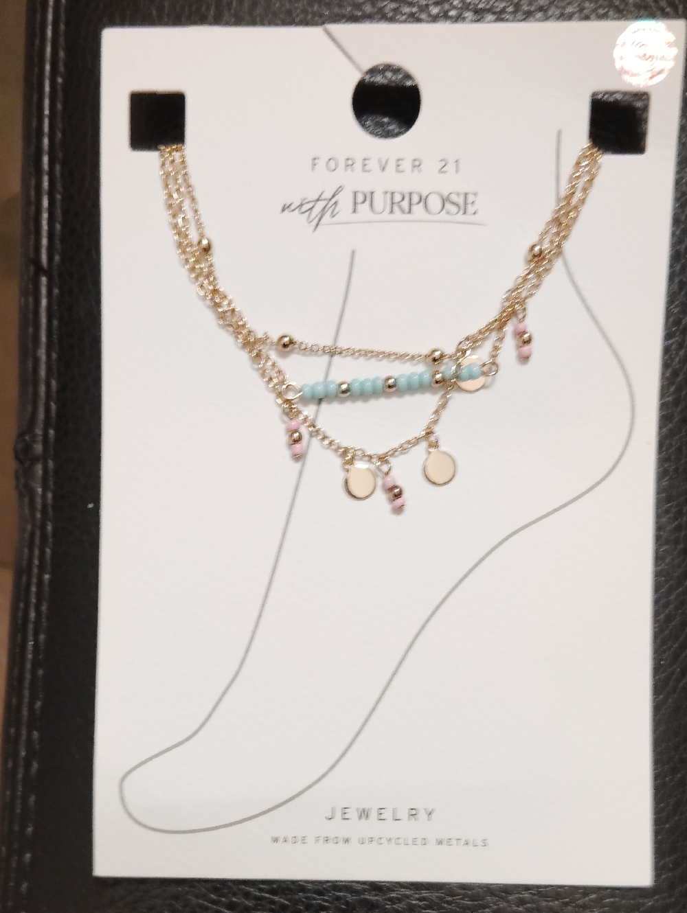 Forever 21 Gold-Tone Layered Anklet with Blue and Pink Beads